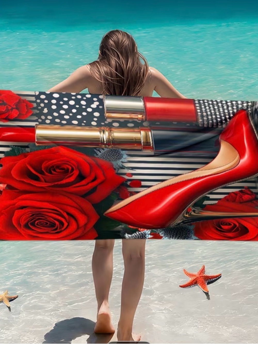 High Heel & Red Rose Microfiber Beach Towel